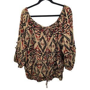 RALPH LAUREN DENIM & SUPPLY WOMEN L OVERSIZE PEASANT BLOUSE IKAT PRINT RUFFLE SL
